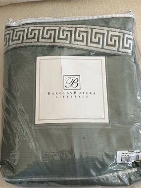 Barclay Butera Sage Green Duvet Cover with Greek Key Trim